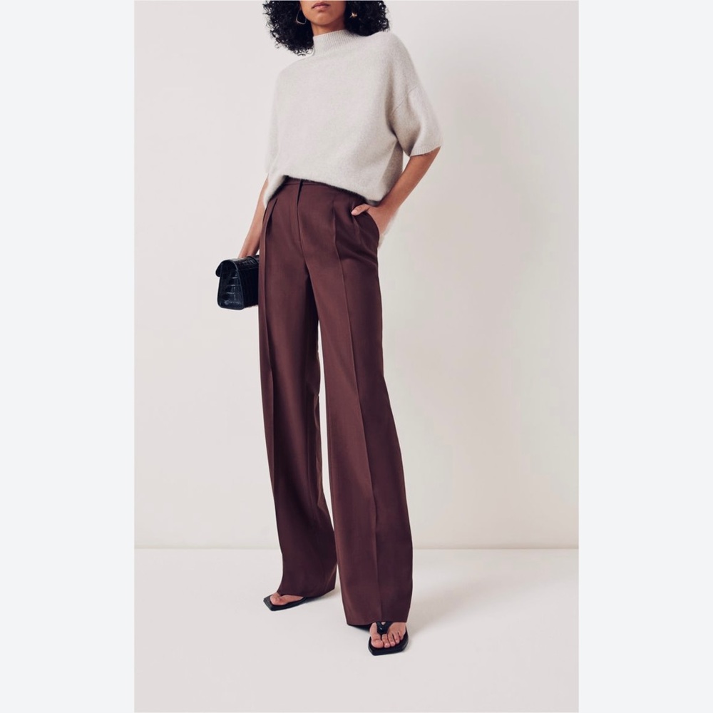 Max Mara • Straight Tailored Wool + Angora Rabbit Herringbone Trousers in Brown